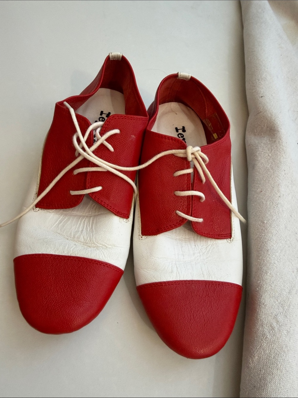Repetto Red and White Leather Lace-Up Flats